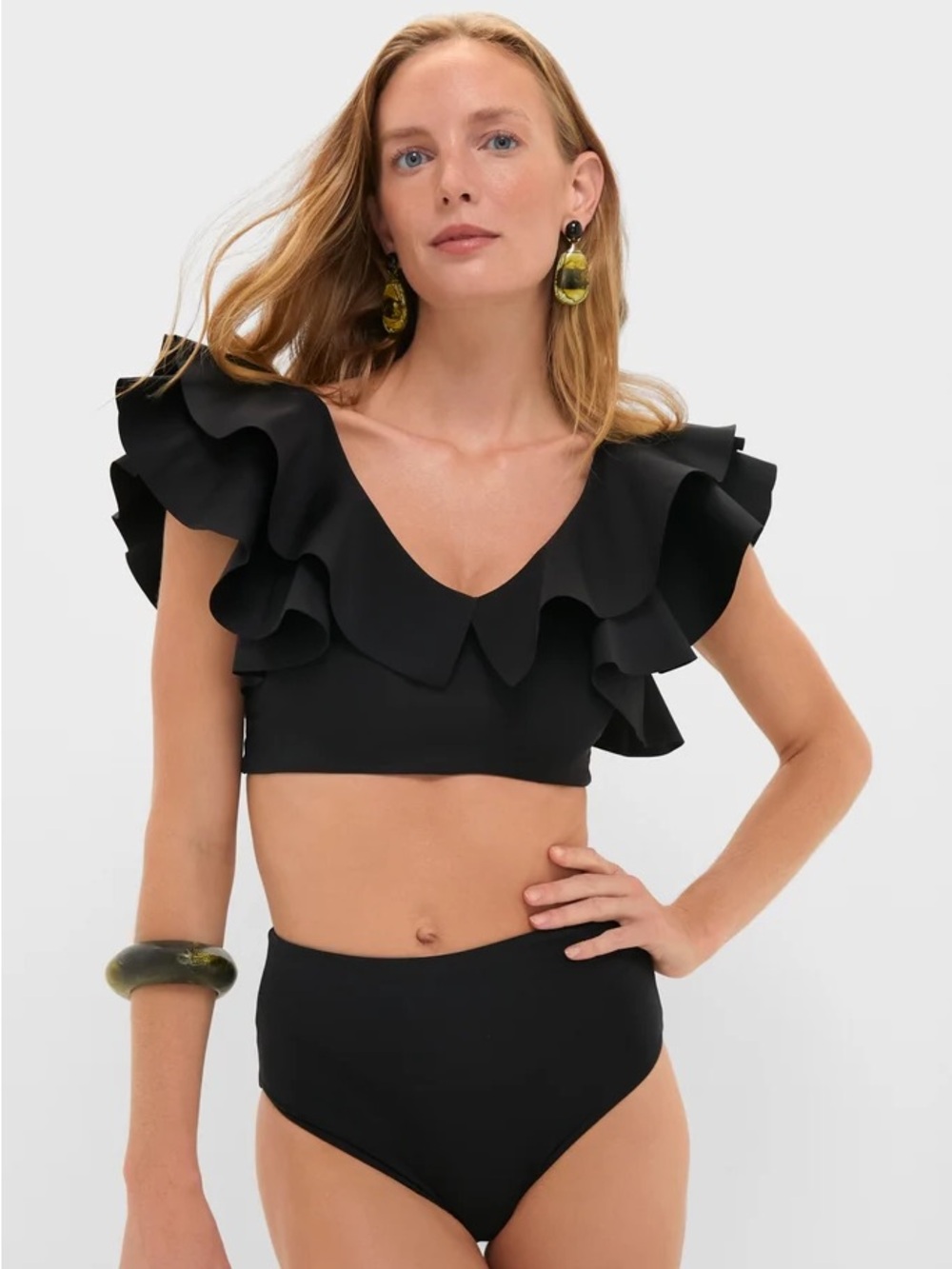 Maygel Coronel Mila Black Two Piece Ruffled Bikini Swimsuit
